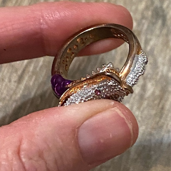 Free People Rhinestone Dragon Ring With Pink Jewel Eyes Rose Gold Color Y2k 10 - Picture 5 of 8